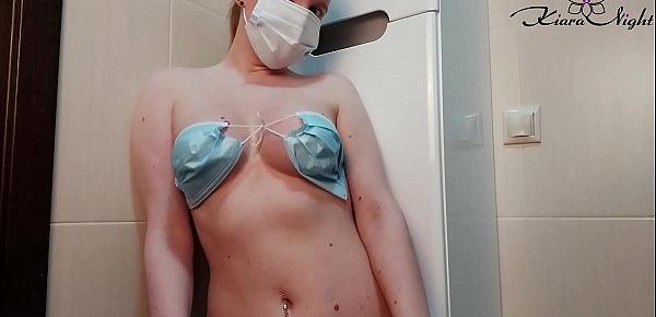 Babe in Medical Mask Stay at Home and Sensual Masturbate Pussy